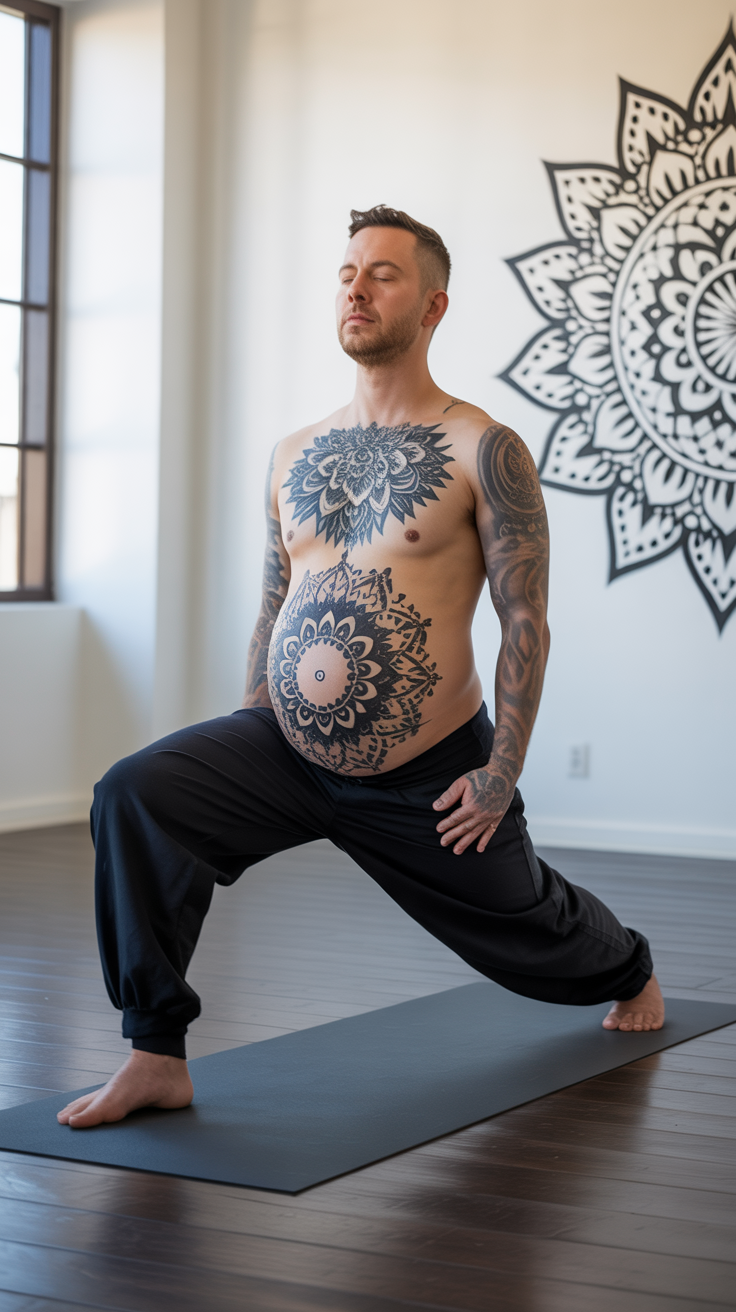 Tattooed Dad-to-Be Rocks Yoga with Style