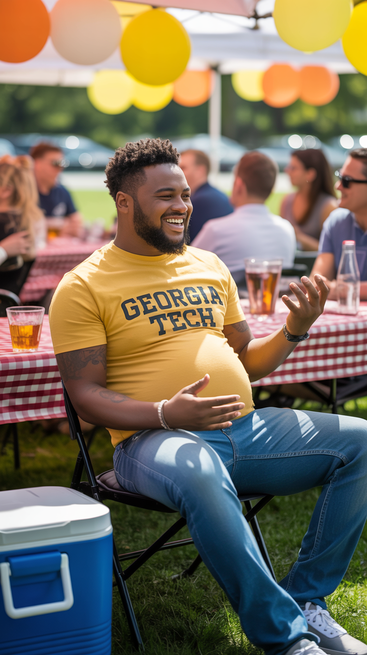 Pregnant Guy at Tailgate: Fun & Bold Vibes!